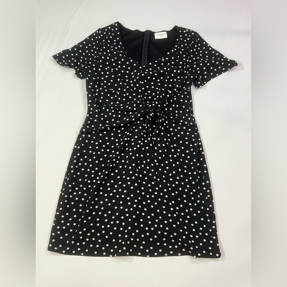 Everly Black and White Polka Dot Bow Front Dress